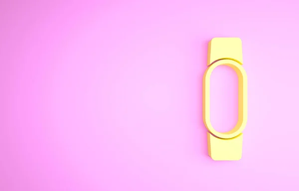 노란 스마트 워치 아이콘은 핑크 배경에서 분리되었습니다. 미니멀리즘의 개념입니다. 3d 삽화 3D 렌더링 — 스톡 사진