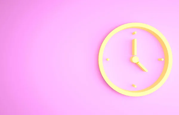 Icône Horloge jaune isolée sur fond rose. Symbole temporel. Concept de minimalisme. Illustration 3D rendu 3D — Photo