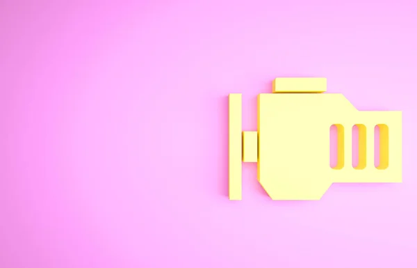 Yellow Check ícone do motor isolado no fundo rosa. Conceito de minimalismo. 3D ilustração 3D render — Fotografia de Stock