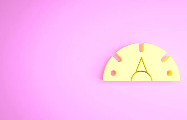 Žlutá ikona tachometru izolovaná na růžovém pozadí. Minimalismus. 3D ilustrace 3D vykreslení — Stock fotografie