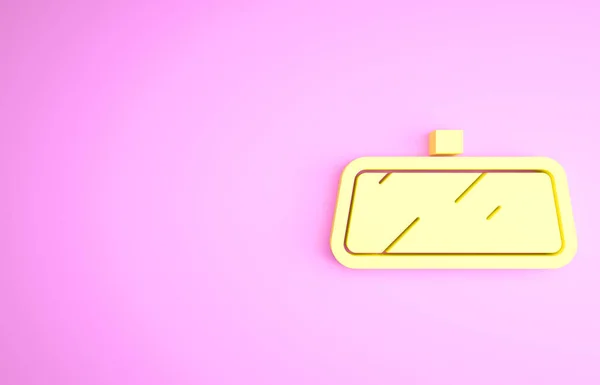 Yellow Car spiegelpictogram geïsoleerd op roze achtergrond. Minimalisme concept. 3d illustratie 3D renderen — Stockfoto