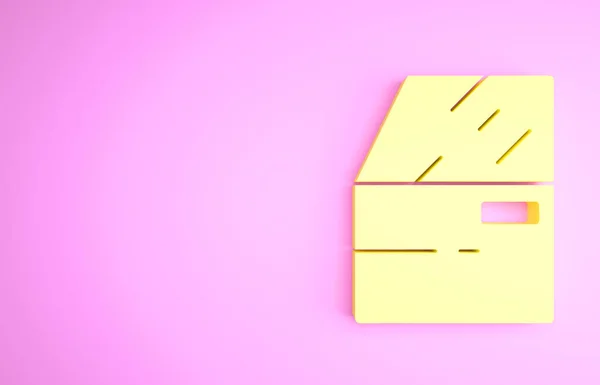 Icono amarillo de la puerta del coche aislado sobre fondo rosa. Concepto minimalista. 3D ilustración 3D render — Foto de Stock