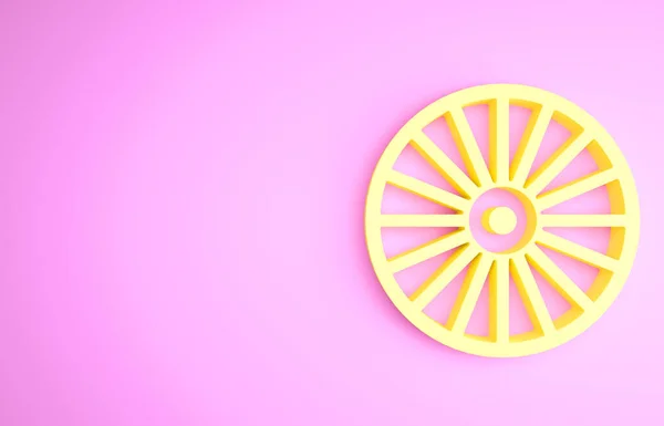 Желтый сплав колесо для автомобиля значок изолирован на розовом фоне. Концепция минимализма. 3D-рендеринг — стоковое фото