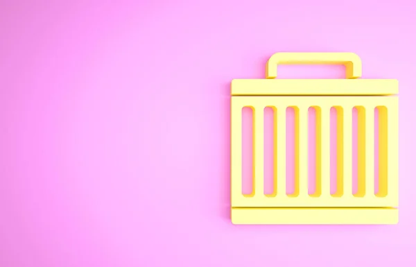 Icono del sistema de refrigeración del radiador del coche amarillo aislado sobre fondo rosa. Concepto minimalista. 3D ilustración 3D render — Foto de Stock
