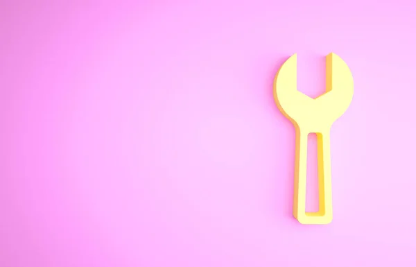 Жовтий гайковий ключ піктограми ізольовані на рожевому фоні. Концепція мінімалізму. 3D ілюстрація 3D рендеринга — стокове фото