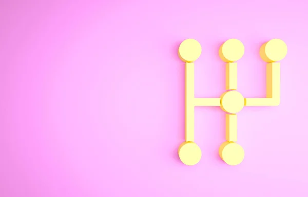 Gelbes Schaltgetriebe-Symbol isoliert auf rosa Hintergrund. Übertragungssymbol. Minimalismus-Konzept. 3D Illustration 3D Renderer — Stockfoto