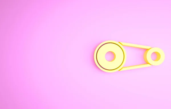 Gelbes Zahnriemen-Kit-Symbol isoliert auf rosa Hintergrund. Minimalismus-Konzept. 3D Illustration 3D Renderer — Stockfoto