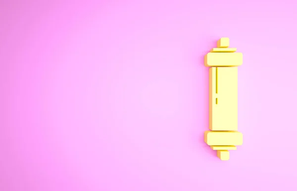 Ícone de amortecedor amarelo isolado no fundo rosa. Conceito de minimalismo. 3D ilustração 3D render — Fotografia de Stock