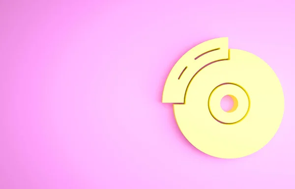 Disco de freno de coche amarillo con icono de pinza aislado sobre fondo rosa. Concepto minimalista. 3D ilustración 3D render —  Fotos de Stock