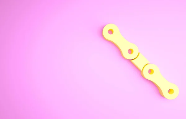 Icono de cadena de coche amarillo aislado sobre fondo rosa. Concepto minimalista. 3D ilustración 3D render — Foto de Stock