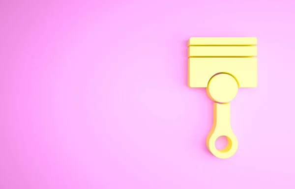 Icona del pistone Yellow Engine isolata su sfondo rosa. Auto motore a pistone segno. Concetto minimalista. Illustrazione 3d rendering 3D — Foto Stock