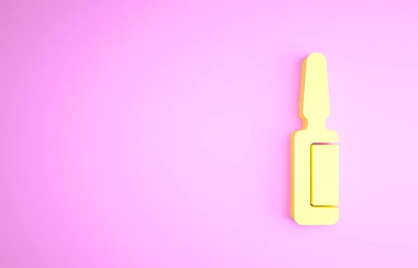 Icône de comprimé analgésique jaune mal de dents isolée sur fond rose. Médecine dentaire. Capsule pilule et drogue. Conception de pharmacie. Concept de minimalisme. Illustration 3D rendu 3D — Photo