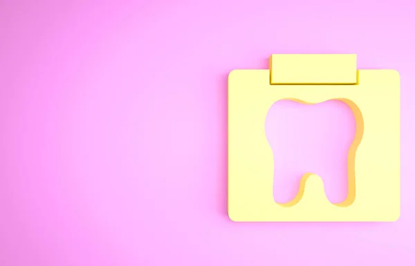 Radiografía amarilla del ícono del diente aislado sobre fondo rosa. Radiografía dental. Imagen radiológica. Concepto minimalista. 3D ilustración 3D render —  Fotos de Stock