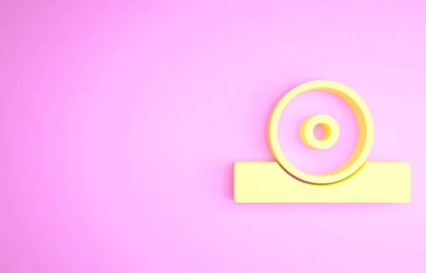 Icono reflector de cabeza olaringológica amarilla aislado sobre fondo rosa. Equipo para la inspección de los pacientes oído, garganta y nariz. Concepto minimalista. 3D ilustración 3D render —  Fotos de Stock