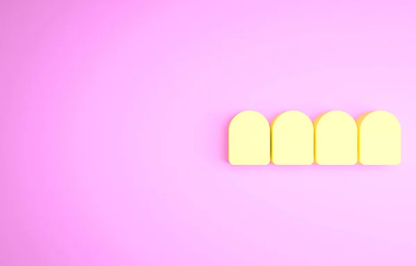 Ícone modelo Yellow Dentures isolado no fundo rosa. Dentes da mandíbula superior. Conceito dentário. Conceito de minimalismo. 3D ilustração 3D render — Fotografia de Stock