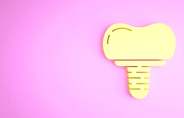 Κίτρινα οδοντικά εμφυτεύματα απομονώνονται σε ροζ φόντο. Μινιμαλιστική έννοια. 3d απεικόνιση 3D καθιστούν — Φωτογραφία Αρχείου