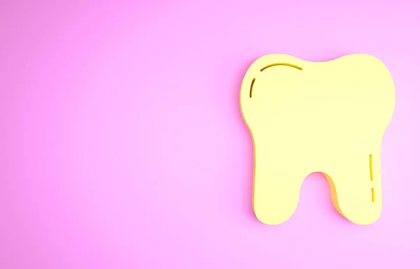Diente amarillo icono aislado sobre fondo rosa. Símbolo dental para clínica de odontología o centro médico dentista y paquete de pasta de dientes. Concepto minimalista. 3D ilustración 3D render — Foto de Stock