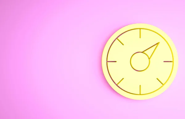 Conceito de medidor de velocidade digital amarelo com ícone 5G isolado no fundo rosa. Tecnologia de taxa de dados de conexão de alta velocidade de rede global. Conceito de minimalismo. 3D ilustração 3D render — Fotografia de Stock