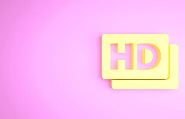 Yellow Hd movie, tape, frame icon isolated on pink background. Minimalism concept. 3d illustration 3D render