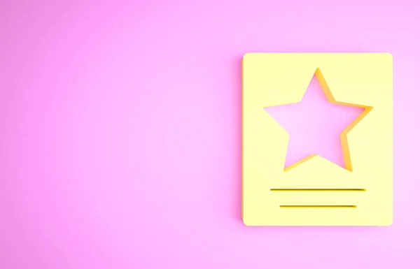 Yellow Hollywood walk of fame star on celebrity boulevard icon isolated on pink background. Famous sidewalk, boulevard actor. Minimalism concept. 3d illustration 3D render