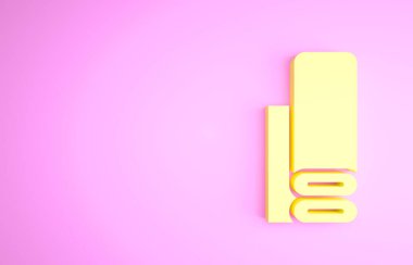 Sarı Hint kumaş ikonu pembe arka planda izole edilmiş. Yuvarlan, paspas, halı, halı, halı ya da kağıt rulo ikonu. Minimalizm kavramı. 3d illüstrasyon 3B canlandırma