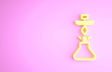 Sarı nargile simgesi pembe arkaplanda izole edilmiş. Minimalizm kavramı. 3d illüstrasyon 3B canlandırma