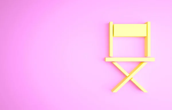 Icono de la silla de cine Yellow Director aislado sobre fondo rosa. Industria cinematográfica. Concepto minimalista. 3D ilustración 3D render —  Fotos de Stock