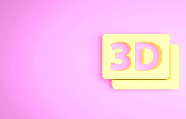 Yellow 3D word icon isolated on pink background. Minimalism concept. 3d illustration 3D render