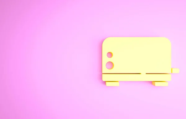 Yellow Toaster icoon geïsoleerd op roze achtergrond. Minimalisme concept. 3d illustratie 3D renderen — Stockfoto