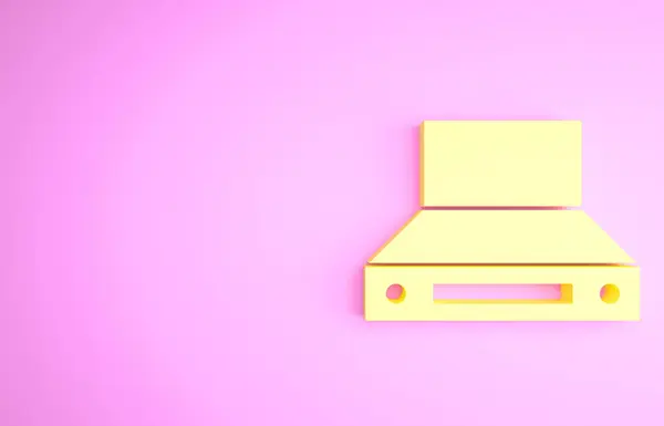 Icono del ventilador extractor de cocina amarillo aislado sobre fondo rosa. Capota para cocinar. Escape de la cocina. Aparato doméstico. Concepto minimalista. 3D ilustración 3D render — Foto de Stock