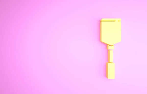 Желтая иконка шпателя выделена на розовом фоне. Кухонная икона лопатки. Знак шпателя барбекю. Барбекю и гриль инструмент. Концепция минимализма. 3D-рендеринг — стоковое фото