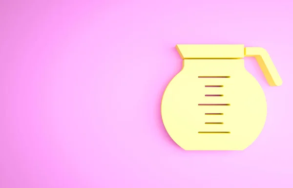 Yellow Coffee pot icon isolated on pink background. Minimalism concept. 3d illustration 3D render — Stock Photo, Image