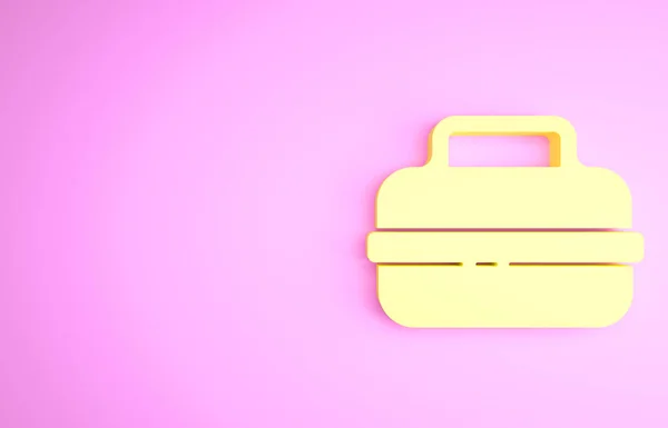 Icono de olla de cocina amarilla aislado sobre fondo rosa. Hervir o guisar el símbolo de la comida. Concepto minimalista. 3D ilustración 3D render — Foto de Stock