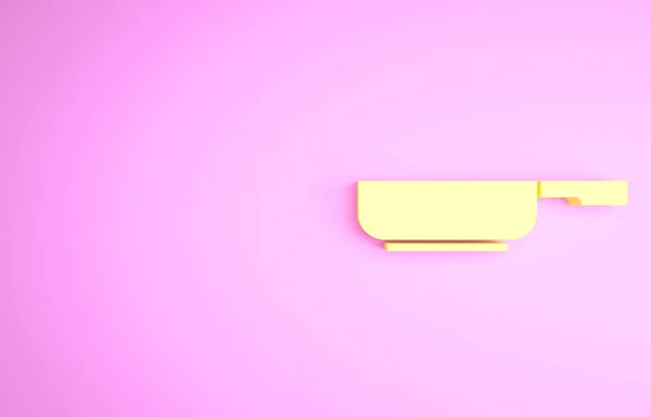 노란 프라이팬 아이콘은 핑크 배경에 분리되어 있습니다. 고기를 튀기거나 볶는다. 미니멀리즘의 개념입니다. 3d 삽화 3D 렌더링 — 스톡 사진