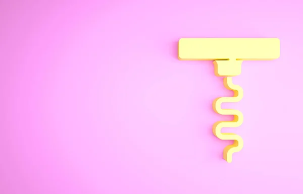 Ícone de saca-rolhas de vinho amarelo isolado no fundo rosa. Conceito de minimalismo. 3D ilustração 3D render — Fotografia de Stock