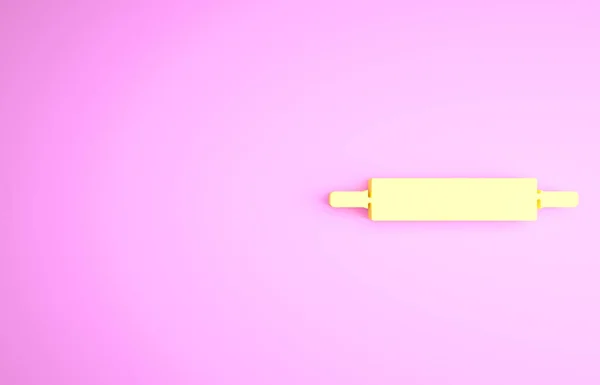 Yellow Rolling pin icon isolated on pink background. Minimalism concept. 3d illustration 3D render — Stock Photo, Image