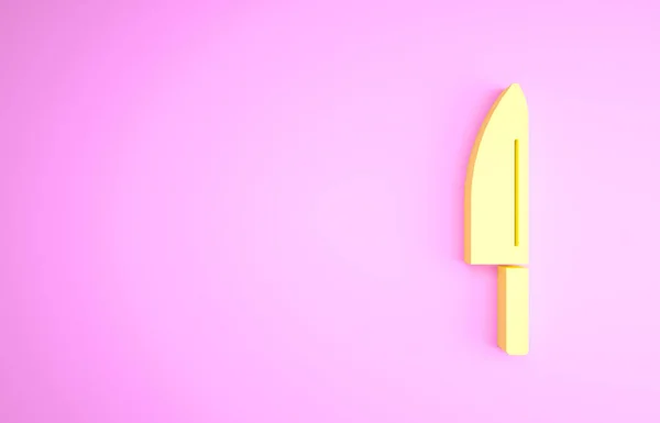 Żółty nóż ikona izolowane na różowym tle. Symbol sztućców. Koncepcja minimalizmu. Ilustracja 3D 3D renderowania — Zdjęcie stockowe