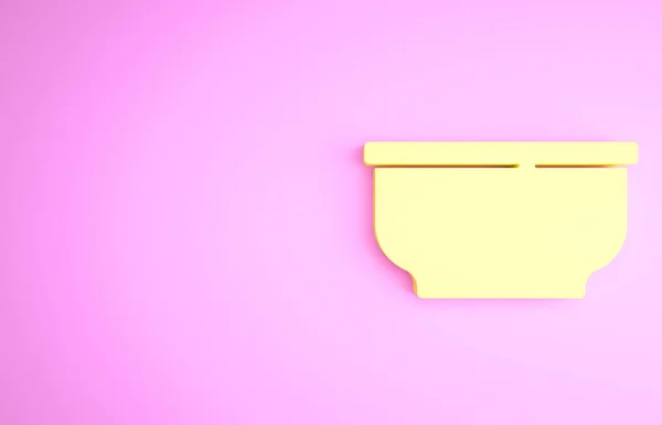 Icono del tazón amarillo aislado sobre fondo rosa. Concepto minimalista. 3D ilustración 3D render —  Fotos de Stock