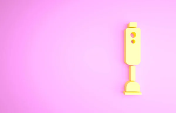 Yellow Blender Symbol isoliert auf rosa Hintergrund. Elektrischer Küchenmixer mit Schüssel. Smoothies, Cocktails oder Saft kochen. Minimalismus-Konzept. 3D Illustration 3D Renderer — Stockfoto