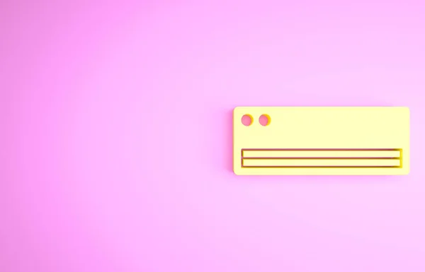 Icono del acondicionador de aire amarillo aislado sobre fondo rosa. Sistema Split de aire acondicionado. Sistema de control de clima frío y frío. Concepto minimalista. 3D ilustración 3D render — Foto de Stock