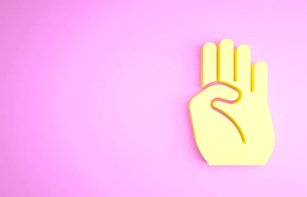 Żółty indyjski symbol ręka ikona izolowane na różowym tle. Koncepcja minimalizmu. Ilustracja 3D 3D renderowania — Zdjęcie stockowe