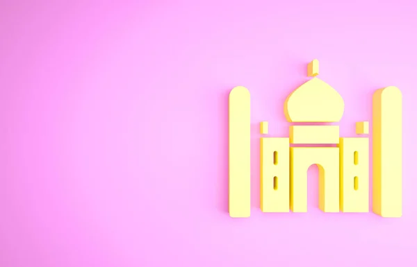 Gelbes Taj Mahal Mausoleum in Agra, Indiaicon isoliert auf rosa Hintergrund. Minimalismus-Konzept. 3D Illustration 3D Renderer — Stockfoto