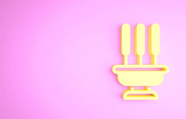 Amarelo Queimando incenso aromático varas ícone isolado no fundo rosa. Conceito de minimalismo. 3D ilustração 3D render — Fotografia de Stock