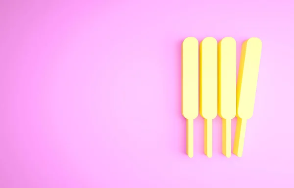 Palitos de Aroma Amarillo, incienso, icono de aromas aislado sobre fondo rosa. Concepto minimalista. 3D ilustración 3D render — Foto de Stock