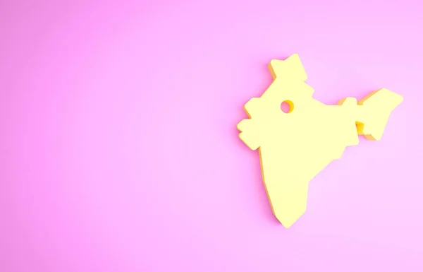 노란 인도 지도 아이콘은 핑크 배경에서 분리되었습니다. 미니멀리즘의 개념입니다. 3d 삽화 3D 렌더링 — 스톡 사진