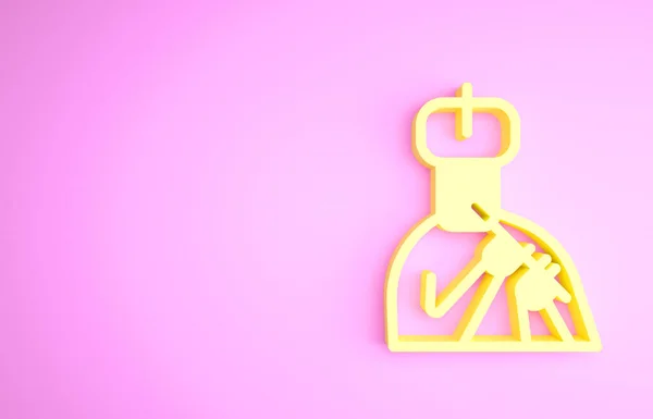 Homem indiano amarelo toca ícone de flauta isolado no fundo rosa. Artista tocando Bansuri música popular da Índia. Conceito de minimalismo. 3D ilustração 3D render — Fotografia de Stock