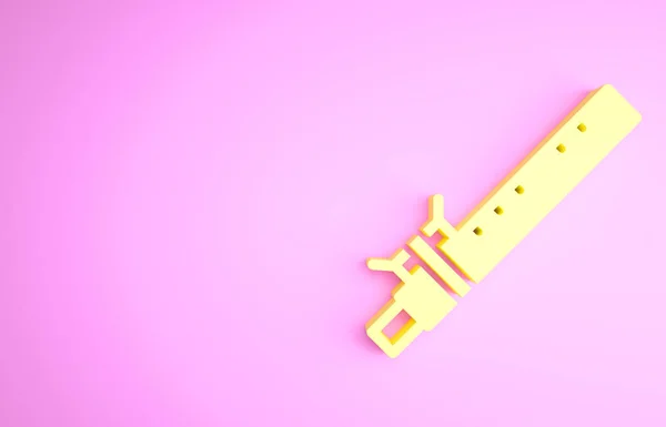 Flauto di bambù giallo icona dello strumento musicale indiano isolato su sfondo rosa. Concetto minimalista. Illustrazione 3d rendering 3D — Foto Stock