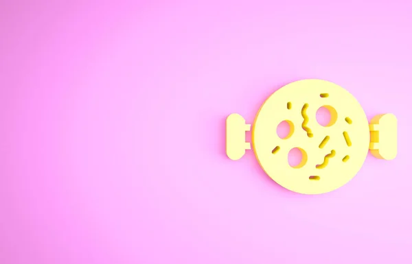 Желтый цыпленок tikka икона масала изолированы на розовом фоне. Индийская традиционная кухня. Концепция минимализма. 3D-рендеринг — стоковое фото
