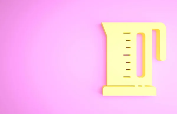 黄色电水壶图标孤立在粉红色的背景.茶壶图标。最低纲领的概念。3D渲染3D插图 — 图库照片