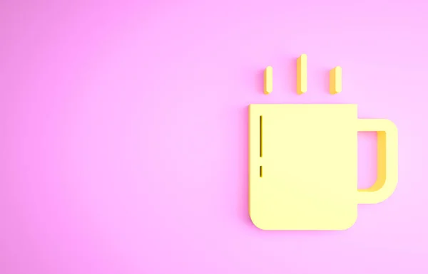 Icono de taza de café amarillo aislado sobre fondo rosa. Taza de té. Café caliente. Concepto minimalista. 3D ilustración 3D render —  Fotos de Stock